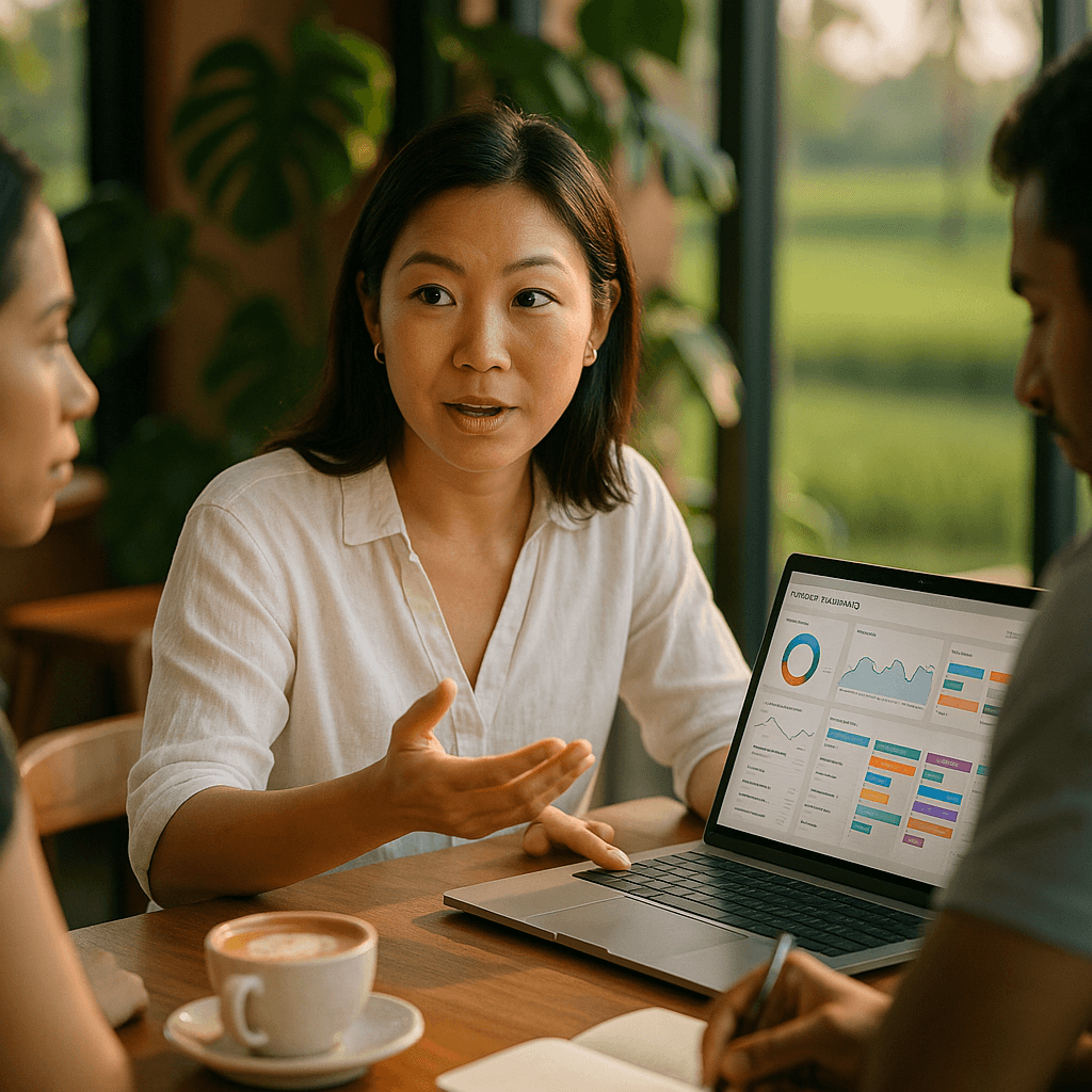 Founder presenting automation dashboard