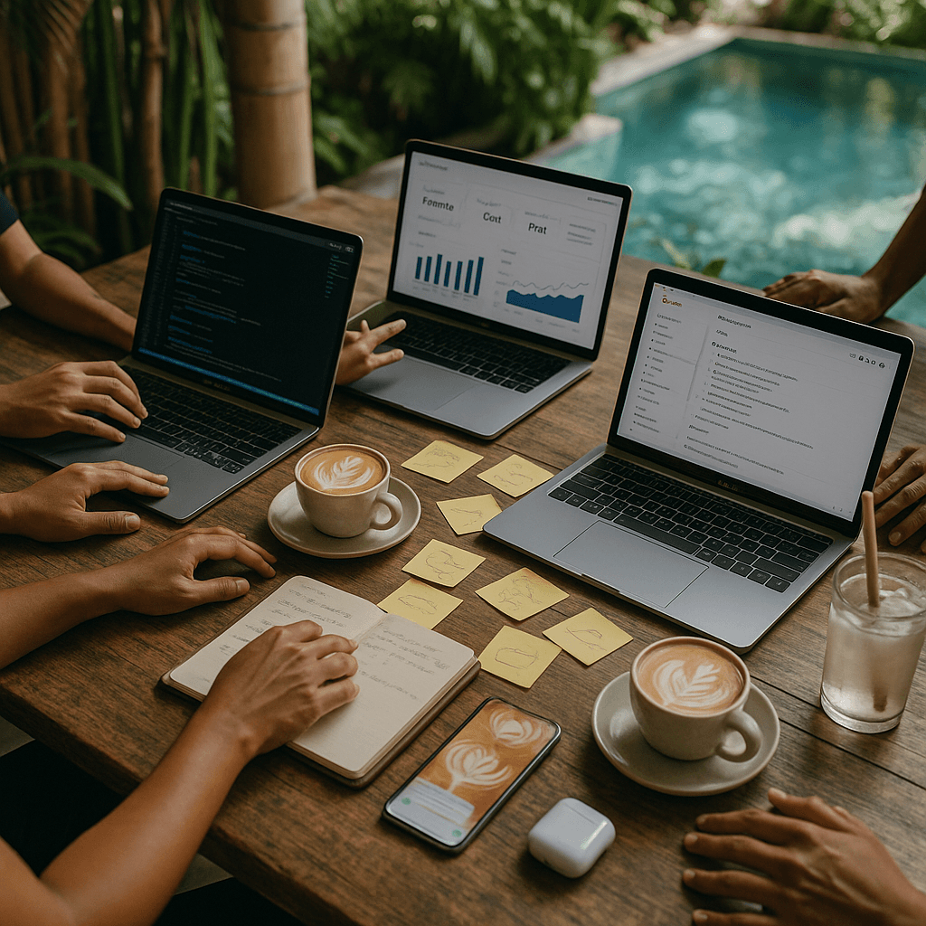Workspace overhead with laptops and code